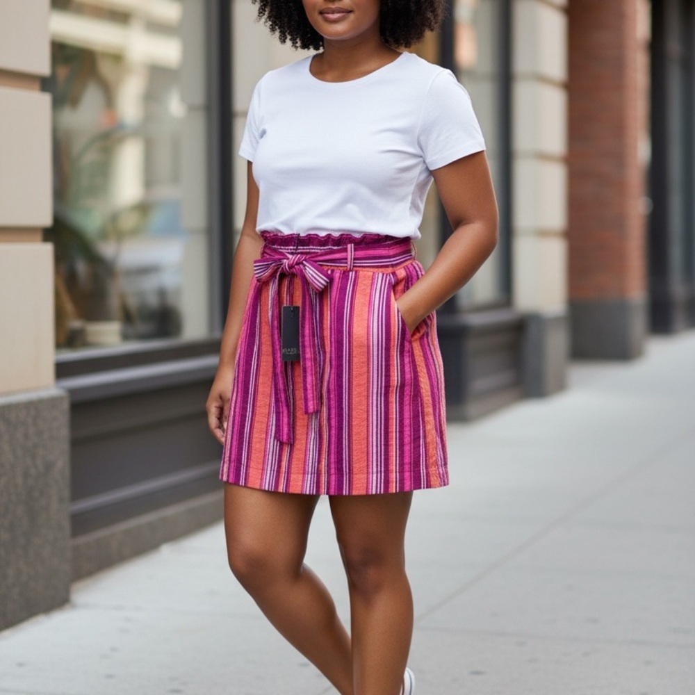 RACHEL Rachel Roy Vibrant Striped Mini Skirt